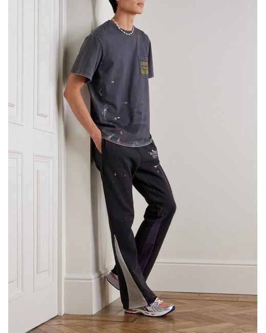 GALLERY DEPT. Blue Flared Paint-Splattered Panelled Logo-Print Cotton-Jersey Sweatpants for men