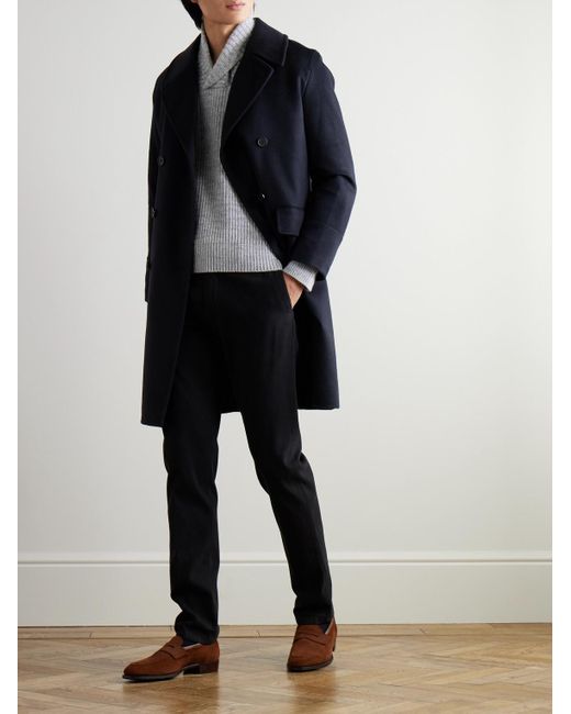 Kingsman Gray Shawl-Collar Ribbed Wool Sweater for men