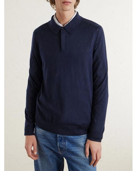 Paul Smith Blue Merino Wool Polo Shirt for men