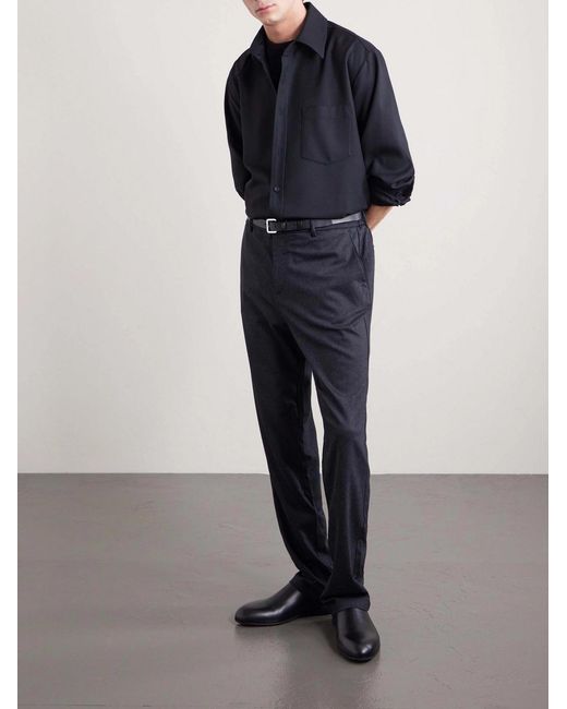 Sunspel Blue Tapered Stretch Wool And Cashmere-Blend Flannel Trousers for men