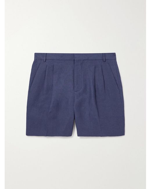 Loro Piana Blue Honiara Straight-Leg Pleated Linen Bermuda Shorts for men