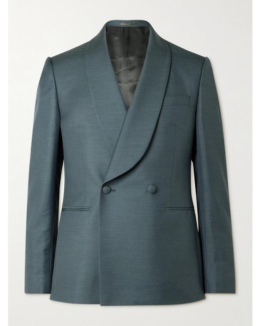 Mr P. Blue Slim-fit Double-breasted Shawl-lapel Wool for men