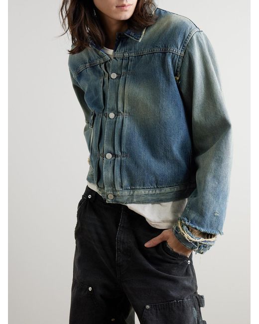 Enfants Riches Deprimes Blue Distressed Panelled Denim Jacket for men