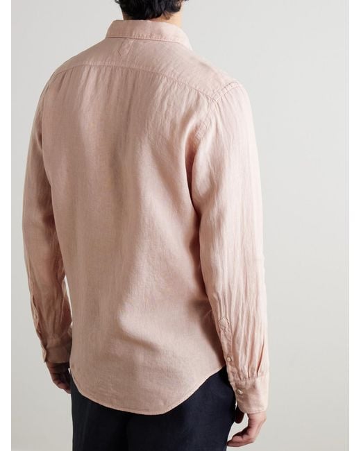 Canali Pink Garment-Dyed Linen Shirt for men