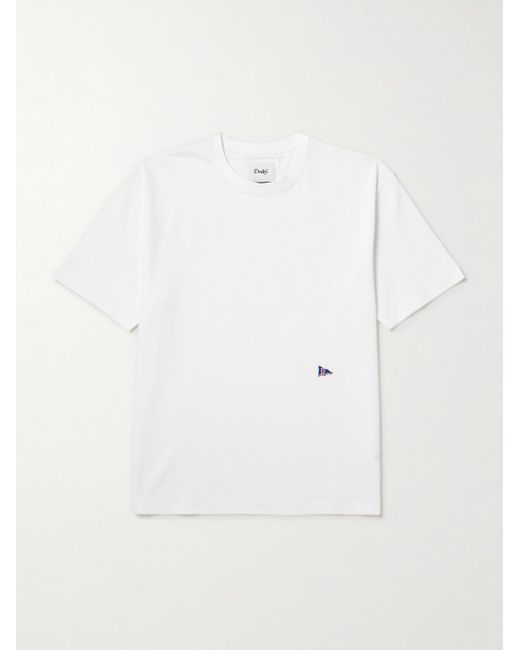 Drake's White Him Hiking Logo-Embroidered Cotton-Jersey T-Shirt for men