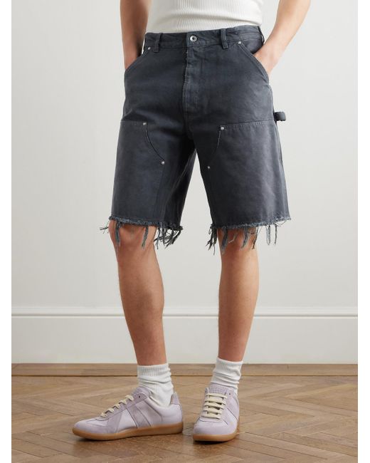 Maison Margiela Gerade geschnittene Shorts aus Baumwoll-Canvas mit Fransen in Blue für Herren