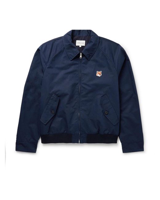 Maison Kitsuné Blue Logo-appliquéd Cotton-blend Harrington Jacket for men