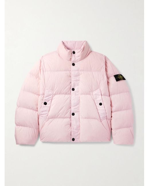 Stone Island Pink Logo-Appliquéd Garment-Dyed Quilted Crinkle Reps Down Jacket for men