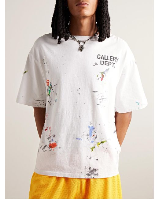 GALLERY DEPT. Natural Paint-Splattered Logo-Print Cotton-Jersey T-Shirt for men