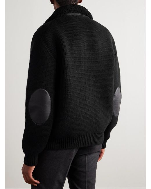 Tom Ford Black Bouclé-Trimmed Ribbed Cashmere Cardigan for men