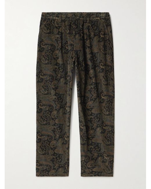 Pantaloni a gamba affusolata in velluto a coste di cotone con stampa paisley e coulisse di Universal Works in Gray da Uomo