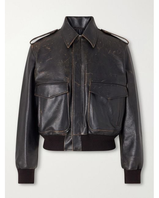 Jil Sander Black Leather Aviator Jacket for men