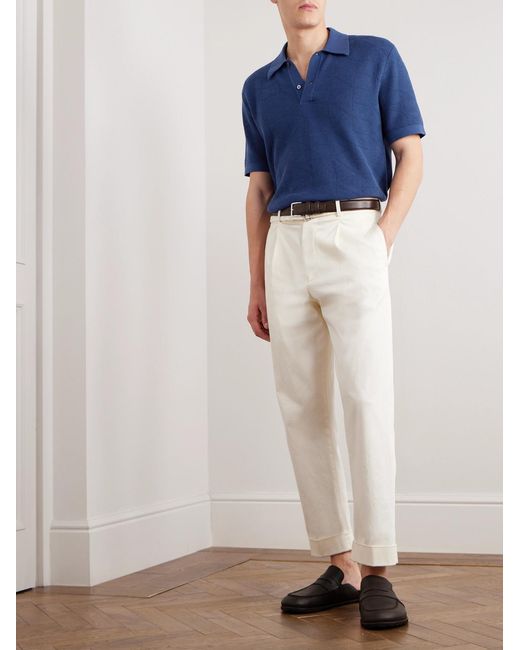 Mr P. Blue Jacquard-Knit Cotton Polo Shirt for men