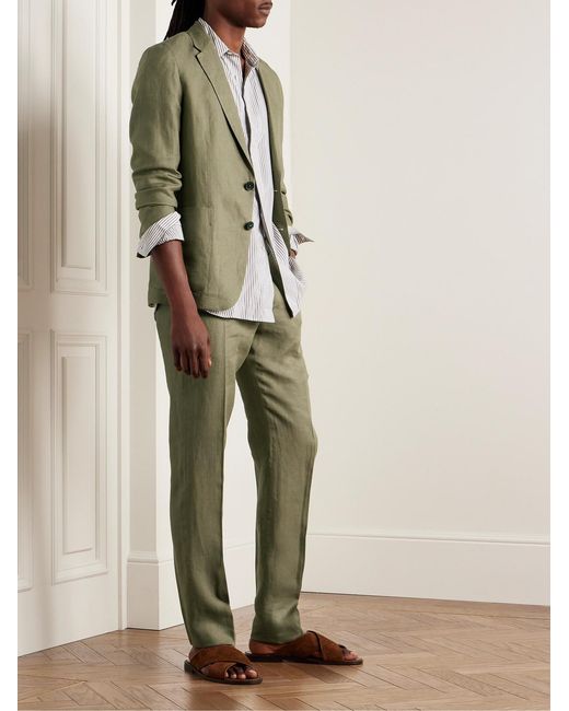 Zegna Green Slim-Fit Oasi Lino Twill Suit Trousers for men
