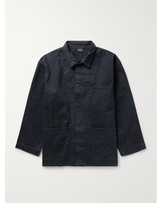 Orslow Blue Herringbone Cotton Overshirt for men