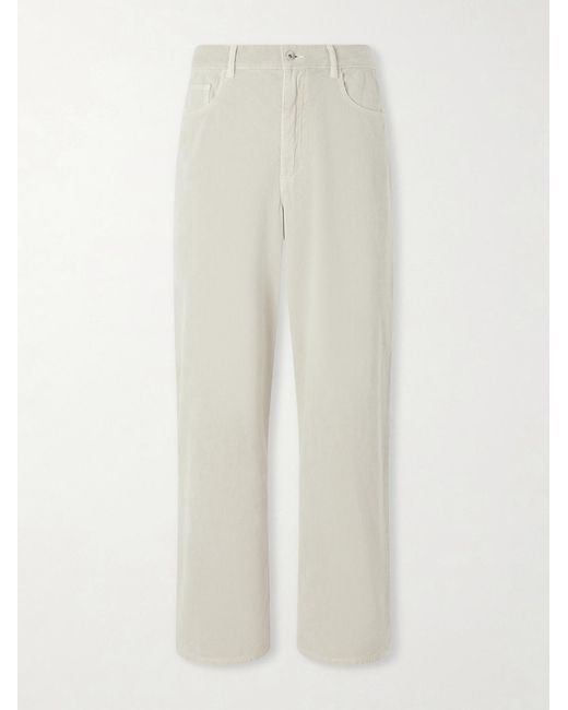 Auralee White Wide-leg Garment-dyed Cotton-corduroy Trousers for men