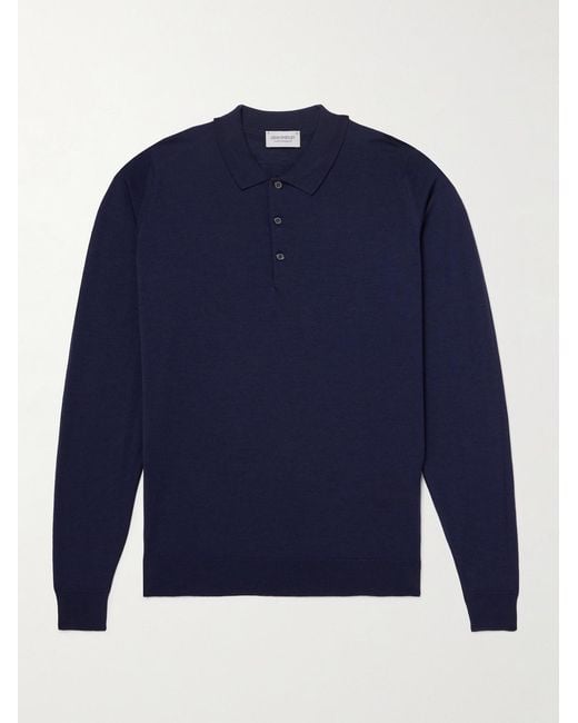 John Smedley Blue Belper Slim-Fit Merino Wool Polo Shirt for men