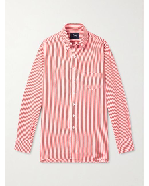 Drake's Pink Slim-Fit Button-Down Collar Striped Cotton-Poplin Shirt for men