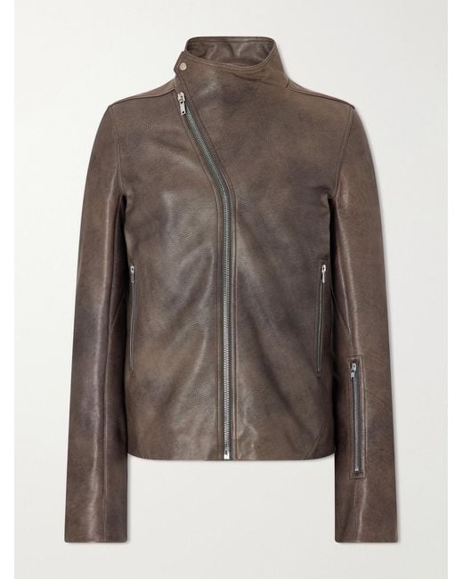 Rick Owens Brown Release Panelled Full-Grain Leather Jacket for men
