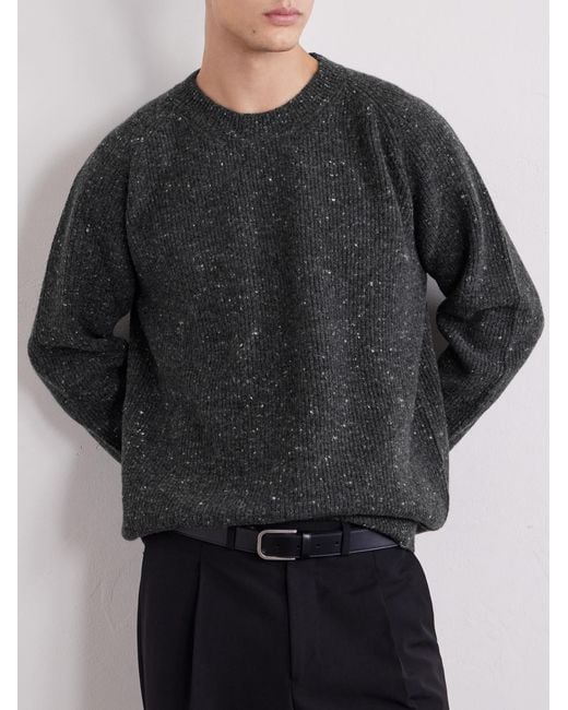 Eleventy Blue Ribbed Wool-Blend Sweater for men