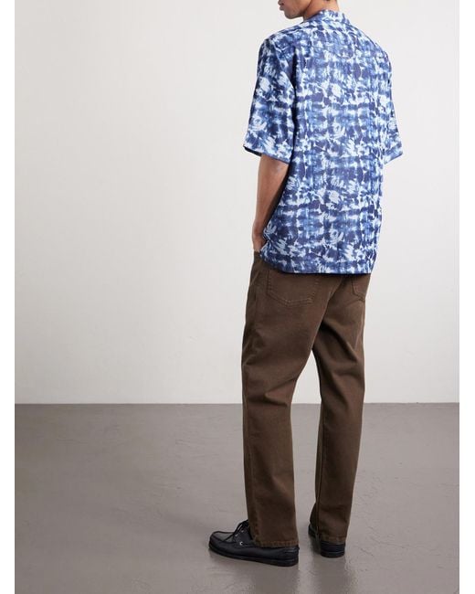 Officine Generale Blue Eren Camp-collar Tie-dyed Lyocell Shirt for men