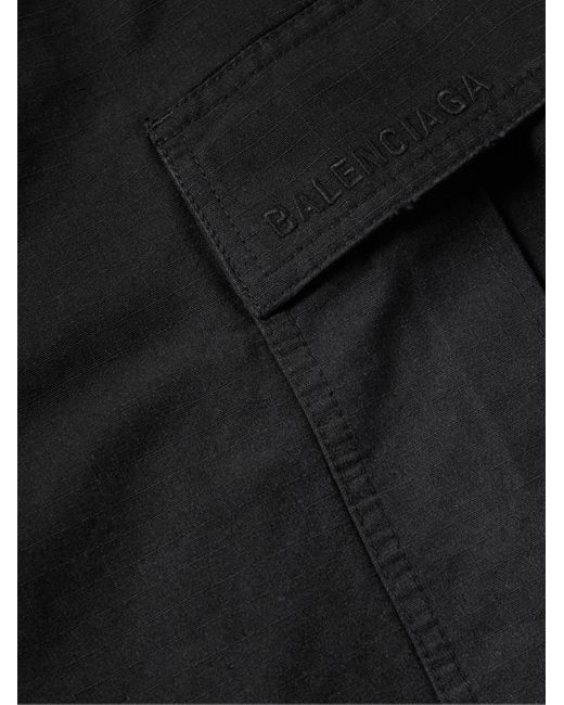Balenciaga Black Wide-leg Distressed Cotton-ripstop Drawstring Cargo Shorts for men