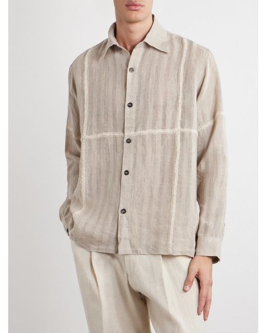 Kartik Research Natural Rabari Embroidered Linen Shirt for men