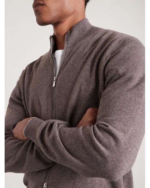 Brunello Cucinelli Brown Cashmere Zip-Up Sweater for men