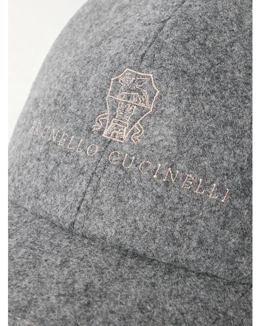 Brunello Cucinelli Gray Logo Virgin Wool Flannel Baseball Cap