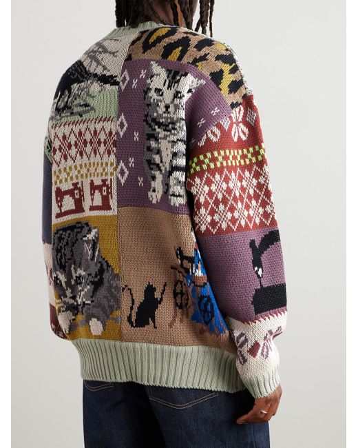 Kapital Patchwork-Pullover aus Jacquard-Strick aus einer Baumwollmischung in Gray für Herren