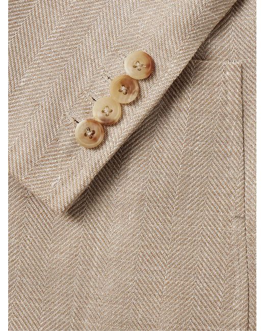Rubinacci Natural Unstructured Double-Breasted Herringbone Virgin Wool, Silk And Linen-Blend Blazer for men