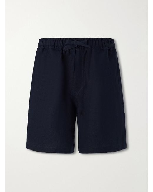 Saman Amel Blue Straight-Leg Linen Drawstring Shorts for men