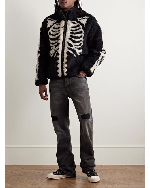 Kapital Black Bone Boa Reversible Printed Fleece And Nylon Jacket for men