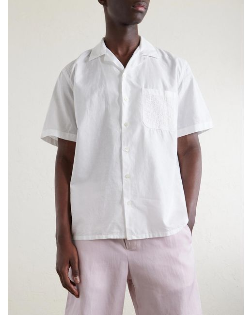 Canali White Camp-Collar Cotton And Linen-Blend Shirt for men