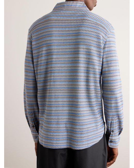 Missoni Blue Striped Crochet-knit Shirt for men