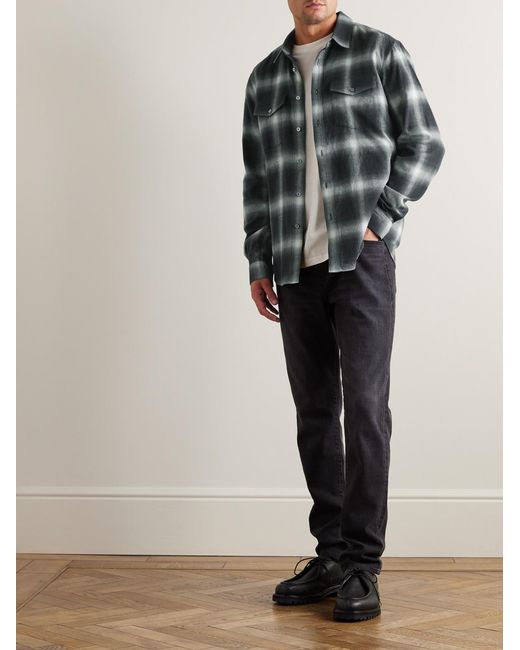 FRAME Gray Checked Brushed Cotton-Flannel Shirt for men