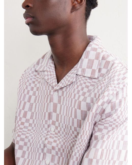 Corridor NYC Pink High Focus Camp-collar Checked Cotton Shirt for men