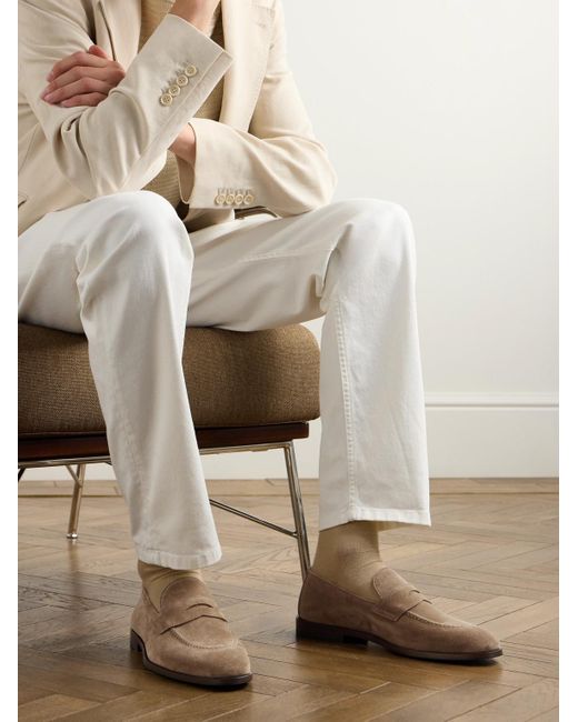 Brunello Cucinelli Natural Flex Suede Penny Loafers for men