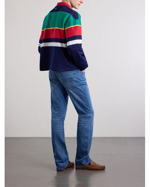 Versace Blue Logo-embroidered Striped Cotton-jersey Sweatshirt for men
