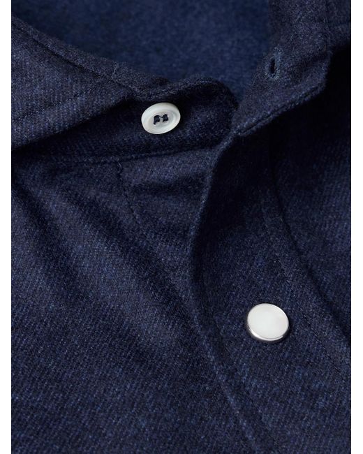 Brunello Cucinelli Blue Virgin Wool-Flannel Western Shirt for men