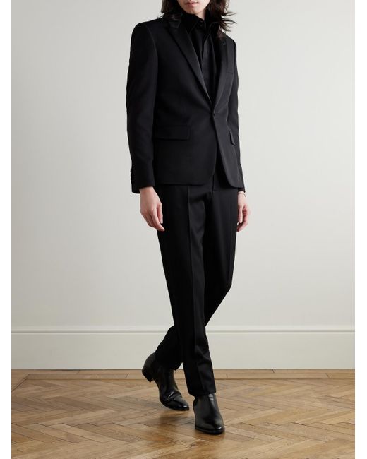 Saint Laurent Black Slim-Fit Satin-Trimmed Wool Blazer for men