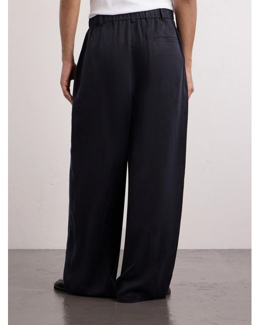 Amomento Blue Wide-Leg Pleated Satin Trousers for men