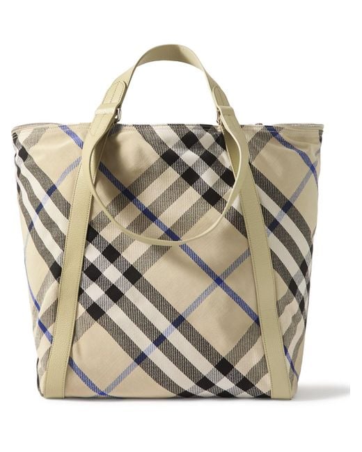 Burberry Metallic Large Leather-trimmed Checked Jacquard Tote Bag for men