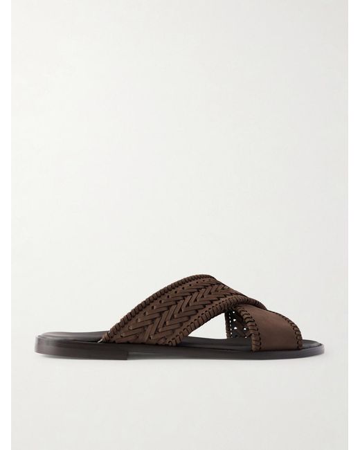 Manolo Blahnik Brown Tex Nubuck-Trimmed Leather Sandals for men
