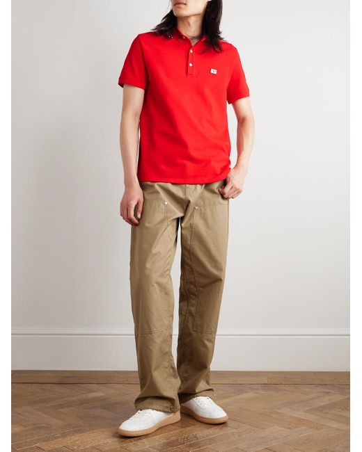 Valentino Garavani Red Logo-Appliquéd Striped Cotton-Piqué Polo Shirt for men