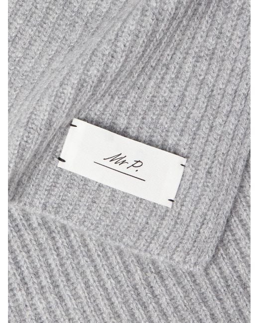Mr P. White Ribbed Cashmere Scarf for men