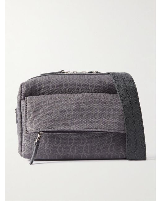 Christian Louboutin Gray Zip N Flap Leather-trimmed Canvas-jacquard Messenger Bag for men