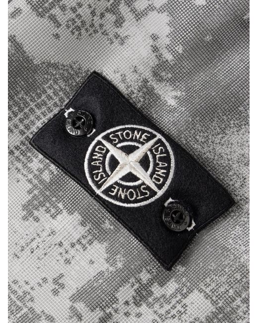 Stone Island Gray Logo-appliquéd Camouflage-print Mesh-trimmed Shell Coat for men