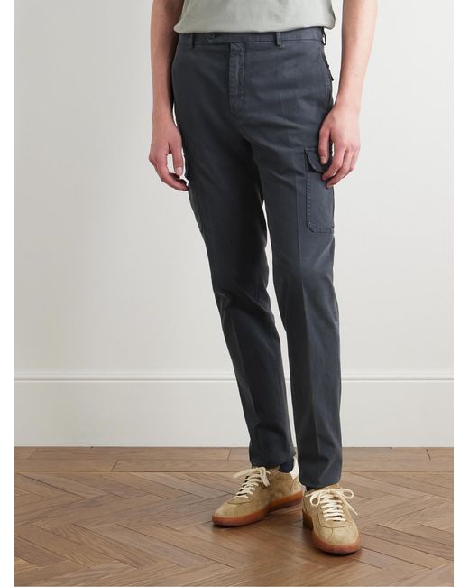 Slowear Blue Venezia 1951 Slim-Fit Tapered Garment-Dyed Cotton-Blend Twill Cargo Trousers for men