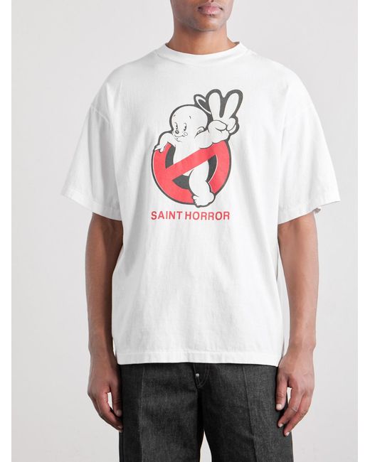 SAINT Mxxxxxx White Saint Horror Printed Cotton-jersey T-shirt for men